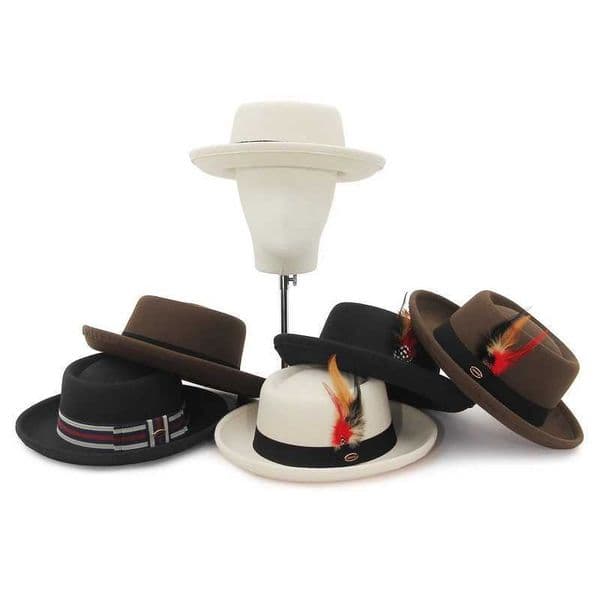 Autumn Winter Pork Pie Fedora Hat for Women Men Soft Felt Curved Brim Porkpie Hats with Hatband Feather L260520