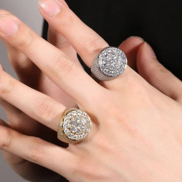 BOYI High Quality Fashion Jewelry Hip Hop Men's 925 Silver 18K Gold Full Diamond Round Ring