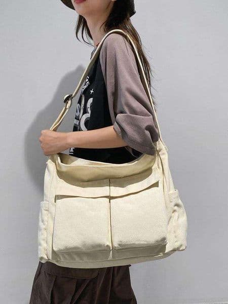 Simple and casual large-capacity student canvas new model, multi-pocket textured mommy bag, fashionable shoulder bag