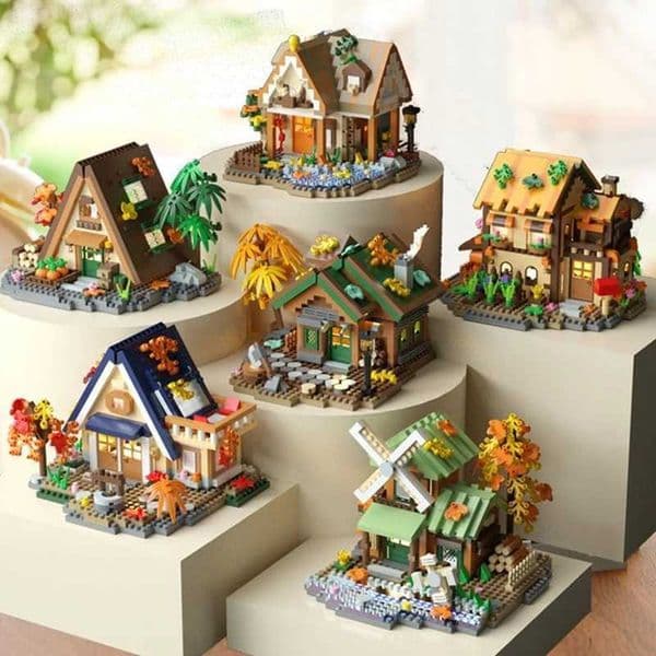 Creative street view building model building blocks forest tree house puzzle windmill tree house decoration toys military M260520