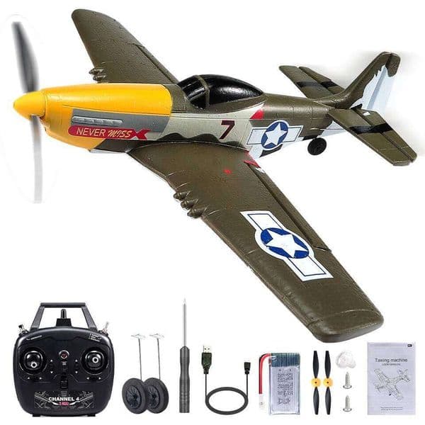 Plane P51 Mustang 2.4G Radio EPP Foam 4CH 6 Axis 410MM Wingspan RC Fighter One Key Aerobatic RTF Aircraft Toys 26W0521