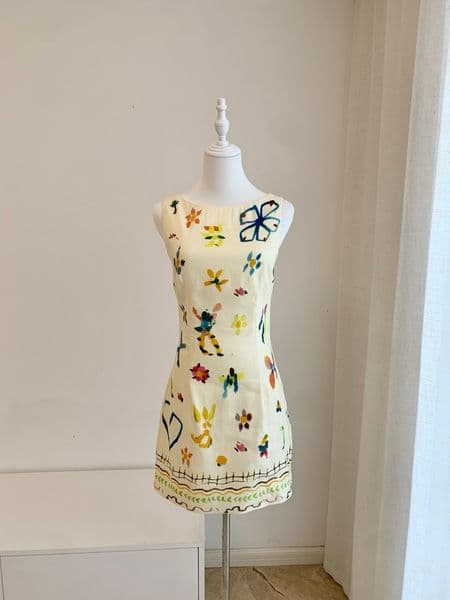Australian designer dress linen colored floral sleeveless dress 2026 new vacation casual versatile dress