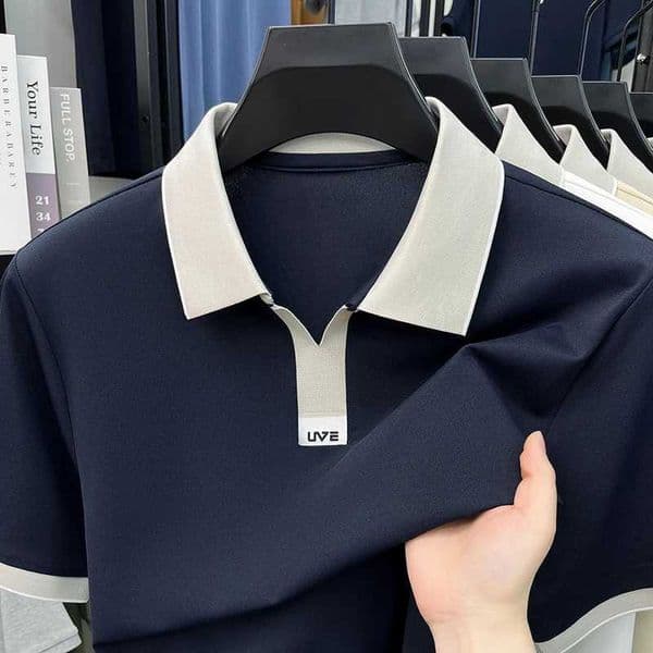 2026 New Mens Color-Block Collar Shirt Summer Turn-Down Collar Short Sleeve Business Casual Breathable Versatile Z260521