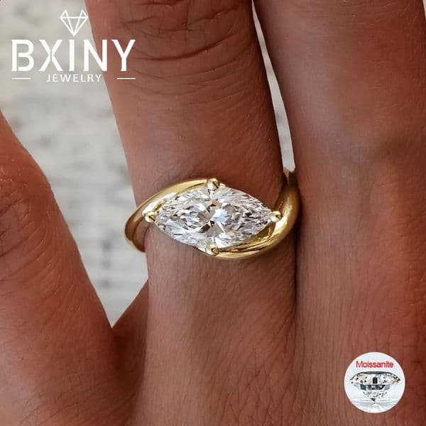 BXINY 12CT Marquise Ring S925 Silver 18K Gold Plated for Women Men Solitaire Wedding Band Gift Fine Jewelry with GRA 260520