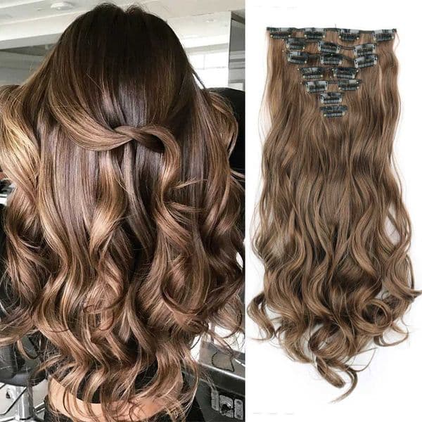 Synthetic 16 Clips In Hair Extensions 7Pcs/Set Long Wavy Hairstyles 24Inch 140G Clip In Heat Resistant Black Brown Hairpiece C260521
