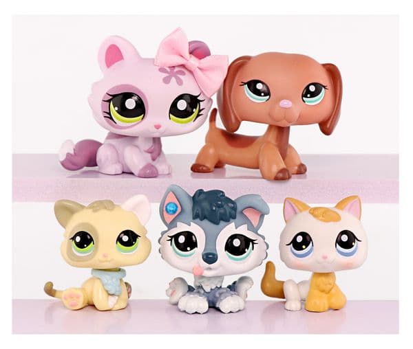 5 pcs LPS Pet Toy Little Pet Figure Crouching Cat 1628 Dachshund 2046 Kitten 1074 134 Husky Puppy 2036 Collectible Kid Gift Playset