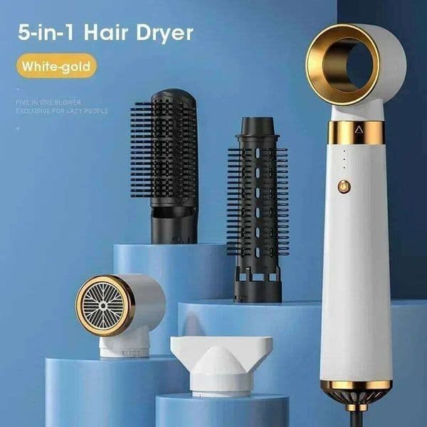 Negative Ion Fast Drying Hair Dryer 5-in-1 Strong Wind Styler with Straightener Curler 110V-220V for Travel Home Salon 26Y0521