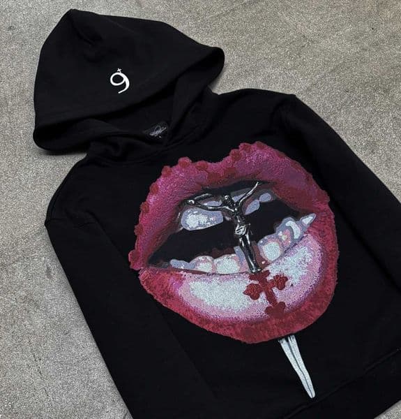 Y2K trend design lip cross hoodies for men and women in the 1990s retro pullover print hoodies hip-hop strt style seasons Q260521