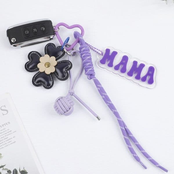 Designer New Retro Four-Leaf Flower Cotton-Filled Bag Leather Keychain art Phone Backpack Acrylic Mom Pendant Free Shipping 6