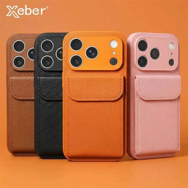Luxury Leather Card Holder Wallet Case For iPhone 17 Pro Max 16 15 14 13 12 Camera Lens Protection Shockproof Matte Phone Cover Z260521