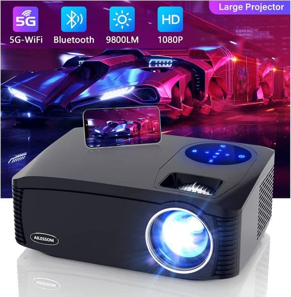 Native 1080P 5G WiFi Bluetooth Projector, AILESSOM 20000LM 450 Display Support 4K Movie Projector, High Brightness for Home Theater and Business, Compatible