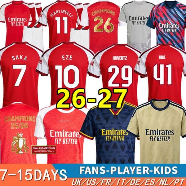 Champions kit Arsenally jersey football tops Soccer Jerseys final vintage SAKA GYOKERES 25 26 27 EZE ODEGAARD RICE MADUEKE MARTINELLI BERGKAMP HENRY kids Shirt