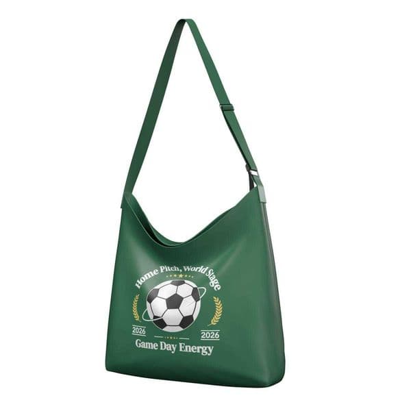 POD.DIY Designer Green Football Game Day Print Canvas Shoulder Tote Bag Adjustable Strap Large Capacity Bucket Bag