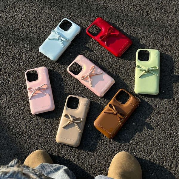 Urban Sophisticated Designer Phone Case Niche Leather Bowknot Phone Case Compatible With 17 16 15 14 PRO Simple Shockproof Collision Prevention Thin Case
