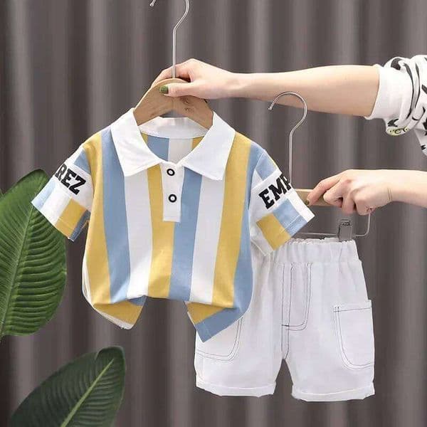 New 2025 Boys Cotton Striped Shorts Set 2-Piece Summer Outfit Fashion Short Sleeve Casual Playwear Stylish Kids Clothing 26Y0521