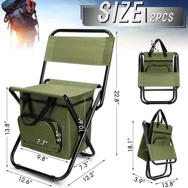 Fishing Stool Detachable Portable Folding Chair Beach Camping Chair with Cooler Bag Backrest Lightweight Outdoor Folding ChairR260521