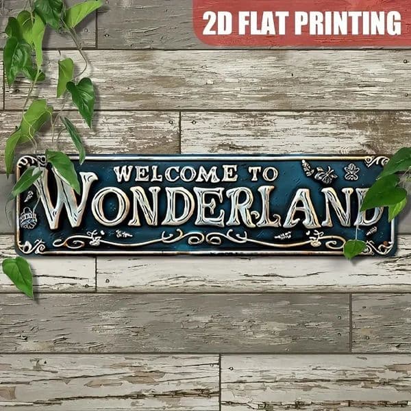 Welcome to Wonderland Vintage Aluminum Sign 157 x 39 Inches Perfect for Home Garden Cafe and Bar Decor 260521
