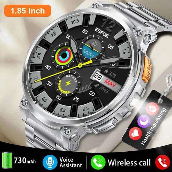 2026 New Men 1.83" AMOLED Smart Watch Heart Rate Bluetooth Call Sports Clock Music Playback Smartwatch with LED Flashlight