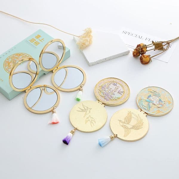 Designer Cultural art And Creative Portable Handheld Makeup Classical Color Printed Small Chinese Style Travel Souvenir Mirror Free Shipping 2 thumbnail 2