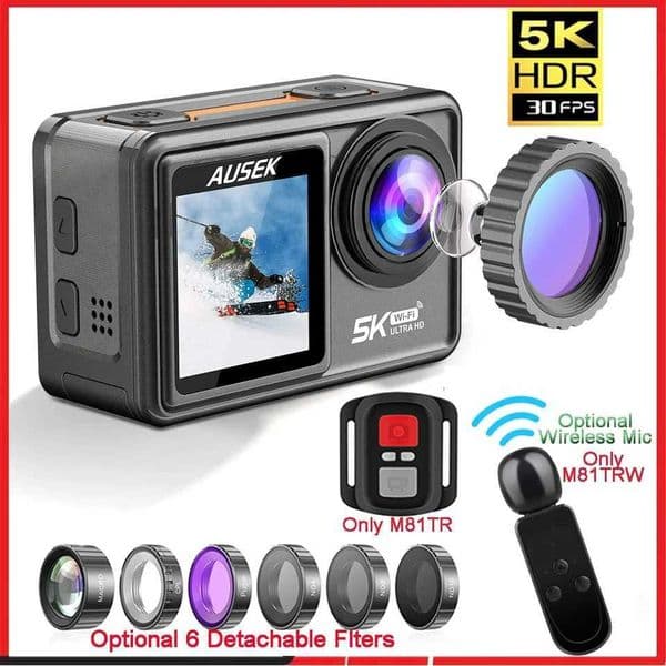 M81TRW Action Camera 5K 4K60F 50MP EIS DVR Webcam 2 I Dual Screen Optional 6 Filter Wireless Microphone Wi-Fi Sports Cam T260521