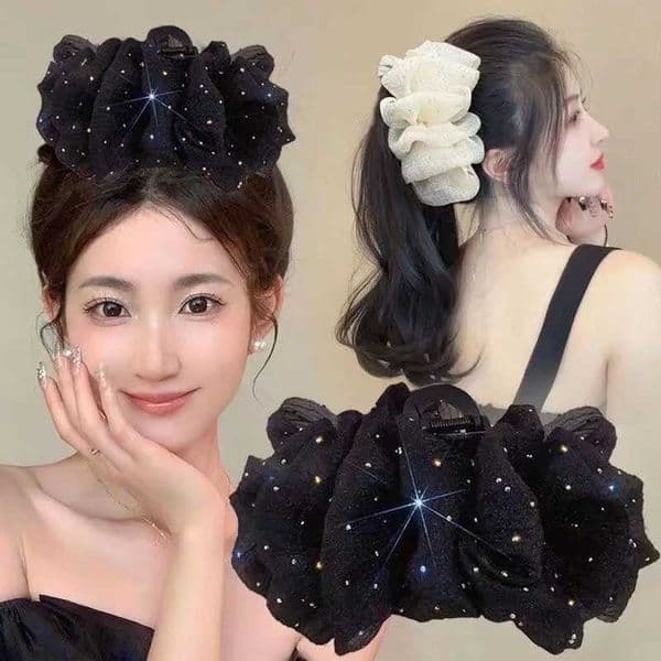 Seersucker Hair Claw for women Fabric Shiny Hair Bow Polka Dot Luxury Hair Accessories Big Bow Hairpin M260521
