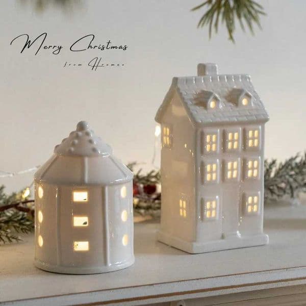Glowing Ceramics Village House LED Light Up Porcelains Statue Figurine Festival Home Desktop Decors Christmas Ornament L260521