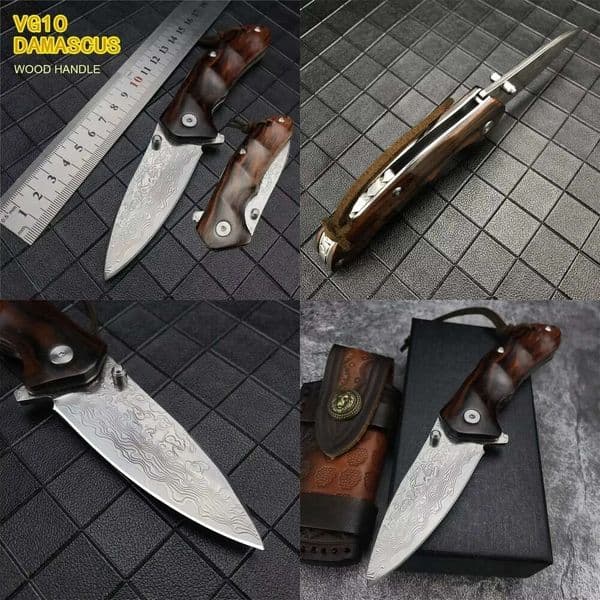 High Qualtiy Damascus Steel Knife Folding Knife Wood Handle with Sheath EDC Outdoor Knife Self-defense Combat Tactical Tool Gift 15535 535 1660 3300 4850