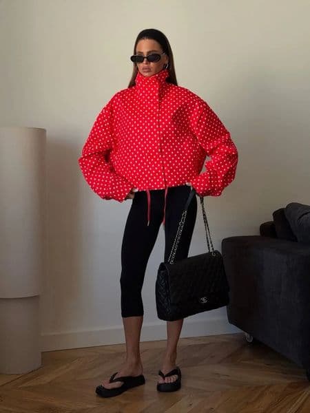 KT 2026 Womens Polka Dot Cropped Puffer Jacket Oversized High Neck ZipUp Outerwear with Drawstring Hem 260521