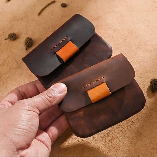 Vintage Crazy Horse Leather Small Coin Purse Women Ultra Thin Hand Stitched Genuine Leather ID Card Holder Coin Card WalletZHR260521