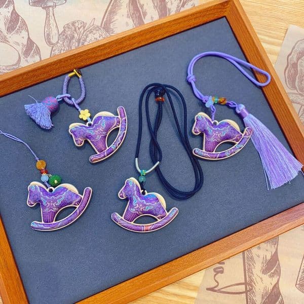 Designer Finished Purple Eight Year Of The Cultural Creative National Trend art Silk Song Brocade Little Rocking Horse Pendant Double-Sided Bag Hanging Necklace 9
