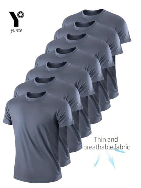 Crew T-Shirt 7Pcs Gray Ultralight Men Quick Dry Breathable Sweat Shirt for Fitness Gym and Running Light Plaid Quick Dry Short S 260520