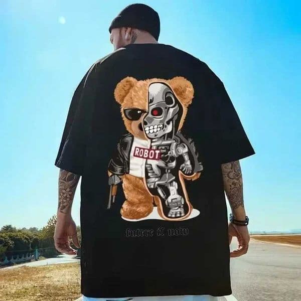 American Vintage Skeletal Bear Print Tee M-8XL Men Oversized Fashion T-shirt Loose Versatile Trend Couple Outfit H260521