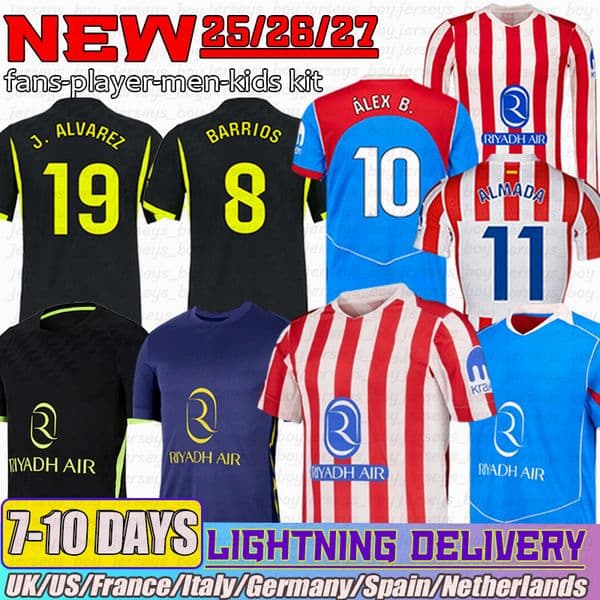 25 26 Atleticos Madrid J.ALVAREZ BARRIOS soccer jersey BAENA SIMEONE Le-NORMAND 25 26 football jersey HANCKO GONZALEZ LlPRENTE RASPADORI shirt kids kit