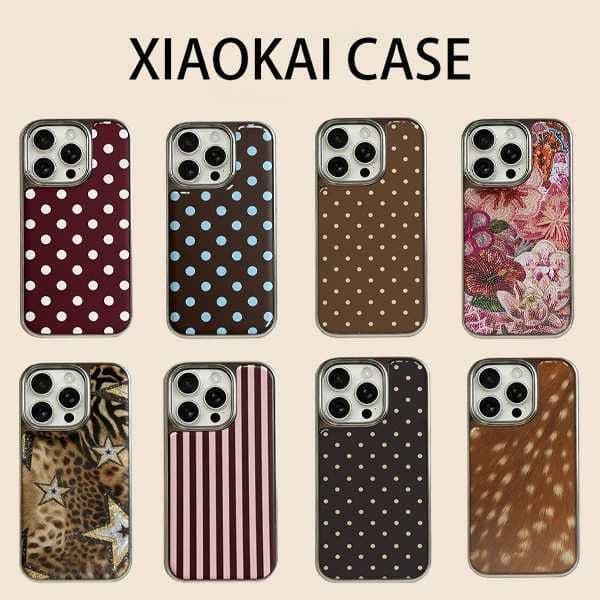 Luxury Ins Brown Red Polka Dots Phone Case for iPhone 17 Air 16 15 14 13 12 11 Pro Max Plus Electroplate Drop Glue Hard Cover Z260521