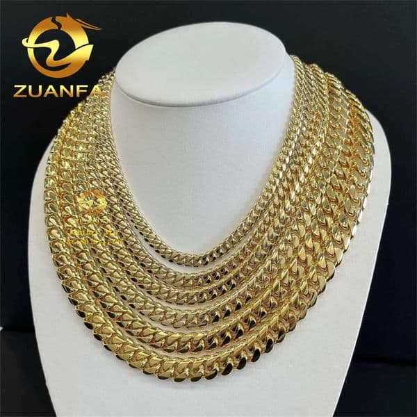Popular 10mm 12mm Au750 18k Real Solid Yellow Gold Iced Out Hip Hop Jewelry Man Miami Cuban Chain Plain Chain