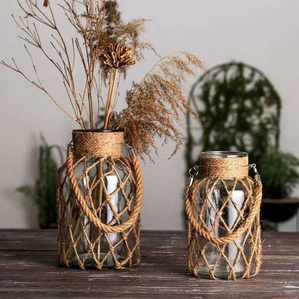 1 Piece Bohemian Vintage Creative Handwoven Mesh Pocket Clear Glass Vase Portable Floral Hydroponic Vase Decorative Ornament L260521