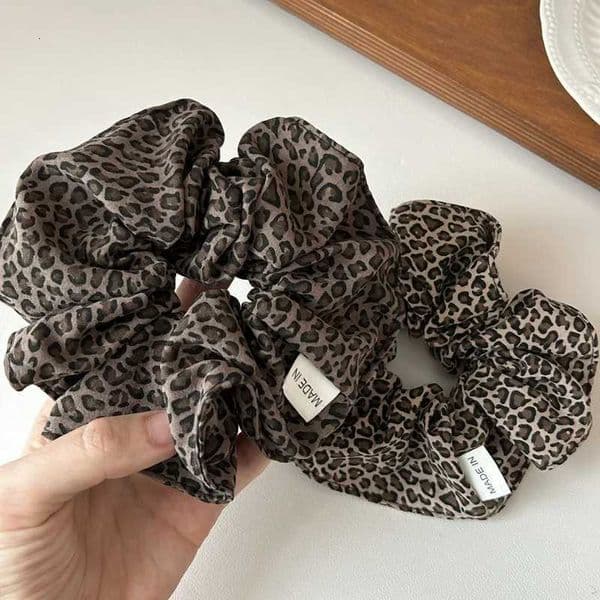 korea fashion Leopard print oversized scrunchie for women girls black hair ubber bands elastic big hair tie Retro hair rope M260521