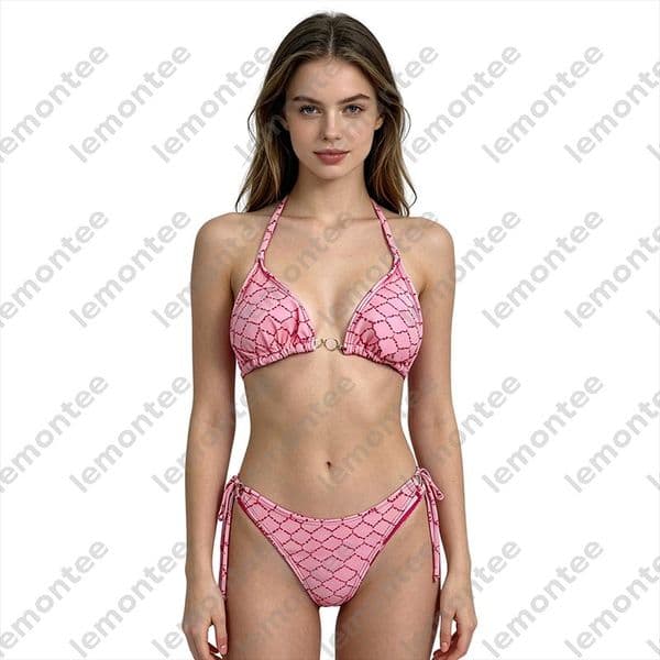 Beach Wear Swimsuit Women Summer Luxury Bikinis Woman Printed Triangle Bikini Set 2 Piece Swimsuits Adjustable Halter Top & High Cut Bottom For Beach Pool Party