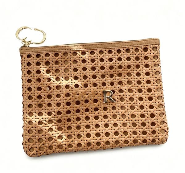 Women Rattan Weaved Zipper Shoulder Bag Lady Outdoor Handbag Classic Beauty Cosmetic Bag Practical Makeup Organizer With Luxury VIP Gift Box Holiday Gift Choice