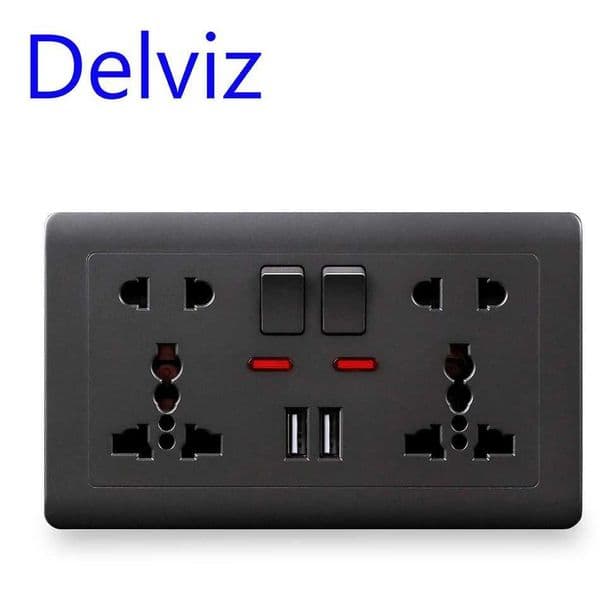 Delviz USB charging socket 21A Dual USB Port AC 110-250V 13A Wall-mounted Multi-functional USB power Universal 5 Hole Outlet T260520