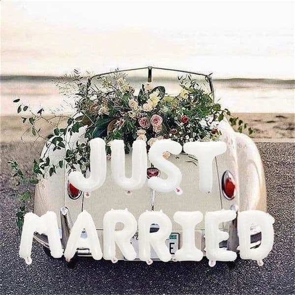 1Bag 16inch Just Married Foil Balloon Banner Bachelorette Hen Night Party Bridal Shower Engagement Wedding Decorations 260520