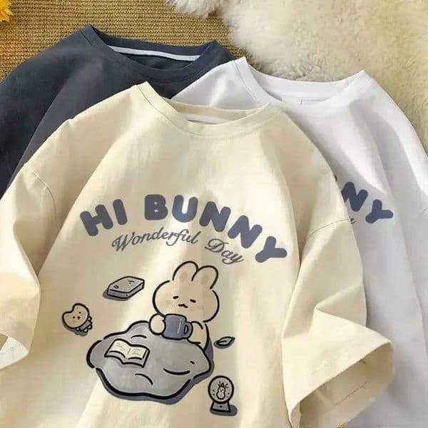 Cartton Hi Bunny Print Women Short Sleeved T-shirt for Women Cartoon Women Short Sleeved Shirt Women Fashion Cute Tops Z250521