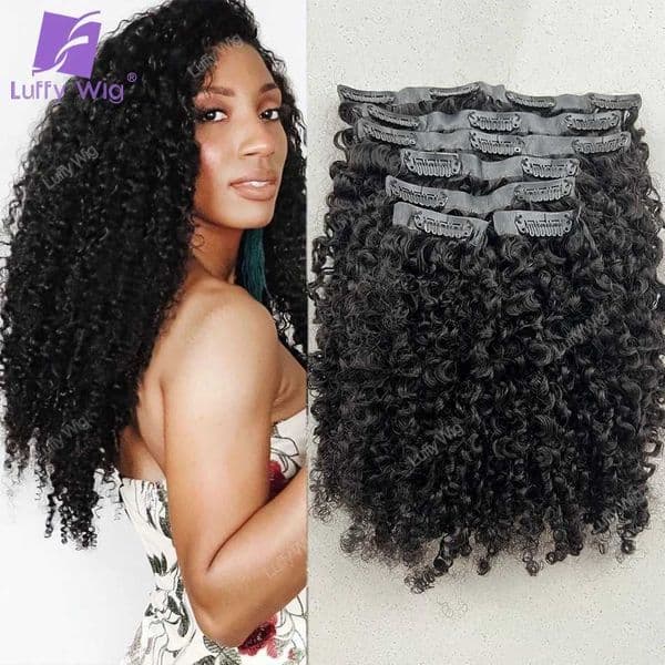 Monglian Afro Kinky Curly Human Hair Clip in Remy Seamless Pu Curly Clip Ins Human Hair Extensions Skin Weft Bundles 3c aa Luffy C260521