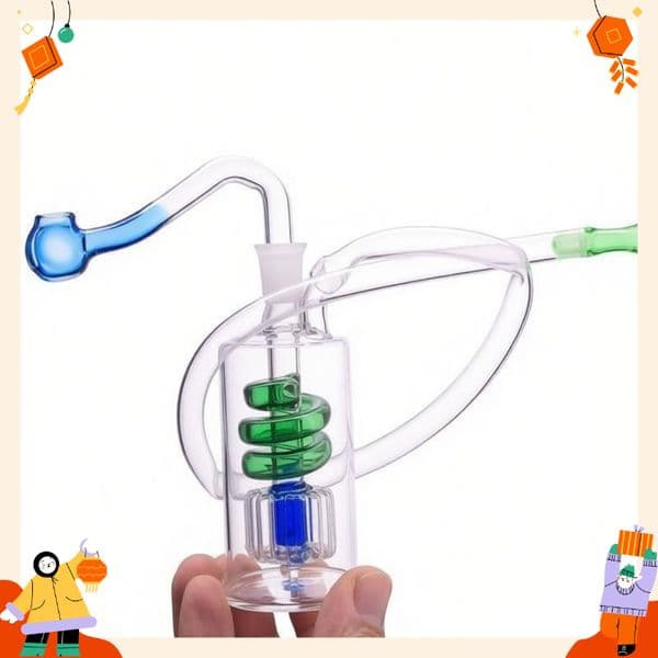 Travel 10mm Female Mini Glass Oil Burner Bong Bubblers Pipes Hookah Bubbler Water smoking pipe Recycler mini Hand Pipe with SIlicone hose straw