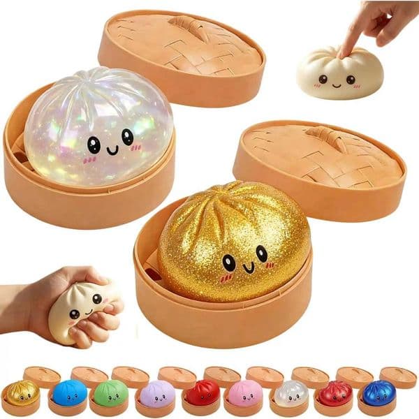 Glitter Dumpling Squishy Toys Squishies Dumplings with Mystery Steamer Box Stress Anxiety Relief Toys for Kids AdultsJ260521