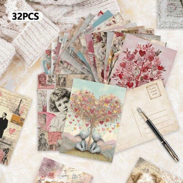 32pcs Romantic Vintage Collage Postcards Valentines Day Cards Express Love Bedroom Decor Gift Cards High-Quality Printing L260520