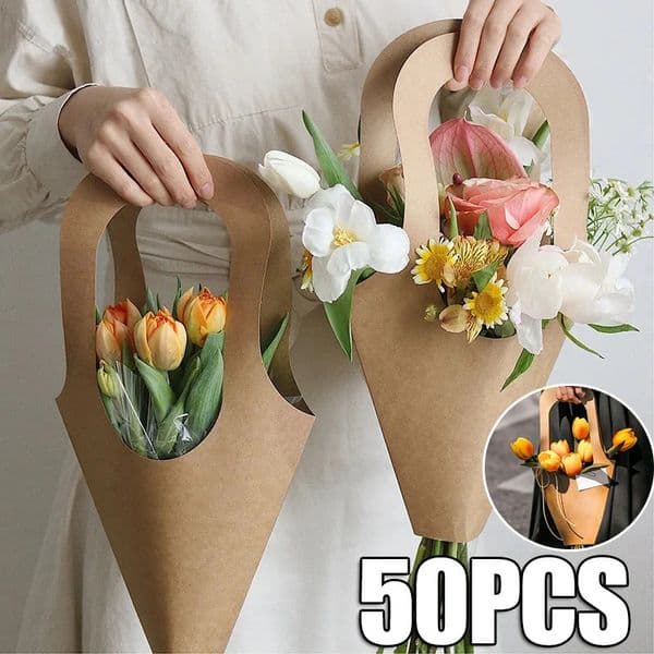 50PCSFashion Florist Rose Box Kraft Paper Wedding Handheld Decorative Flowers Boxes Birthday Party Packaging Gift Bag Decoration 260521