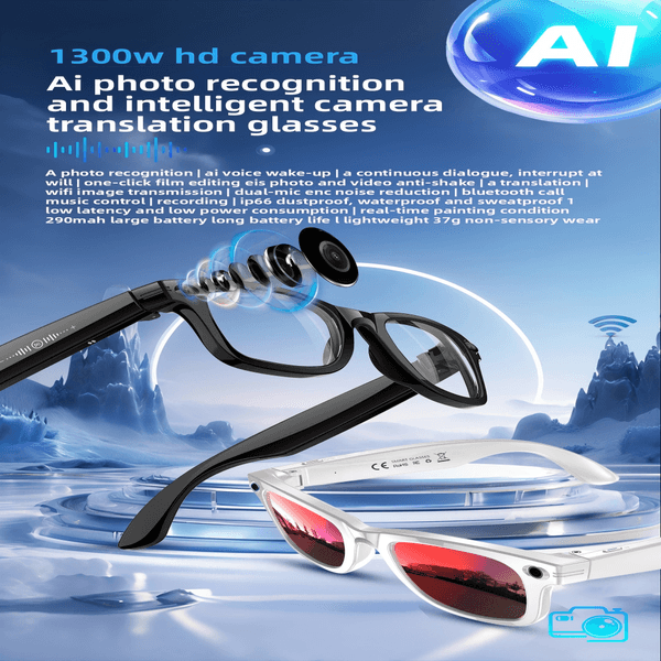 2026 New AI Smart Glasses Bluetooth 5.3 1300W Pixel Camera Anti-Shake Video Call AI Translation Voice Assistant Smart Eyeglasses