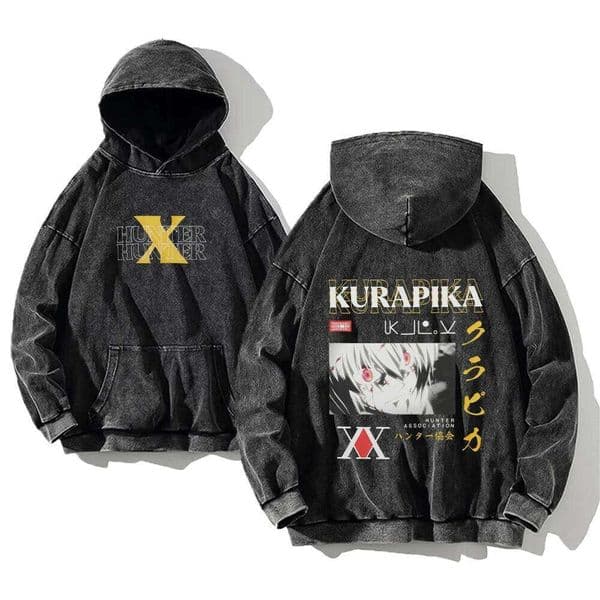 Anime X Hunter Killua Print Washed Hooded Men Manga Vintage Hoodies Oversized Cotton Sweatshirt Harajuku Male Streetwear 26Y0521