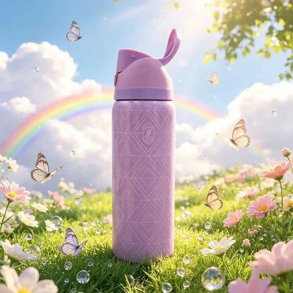 Owalaa pearlescent pink 32oz/945ml stainless steel insulated water bottle with strawfor daily sports outdoorperfect gift T2605208AOZ